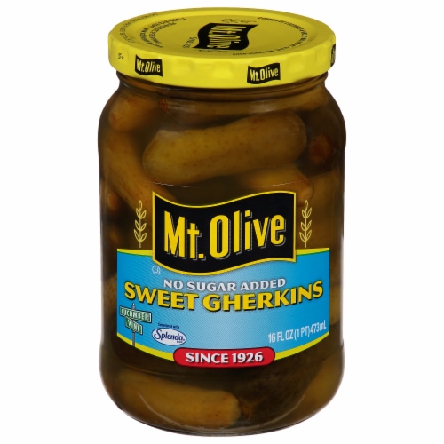 Mt. Olive No Sugar Added Sweet Gherkin Pickles Perspective: left