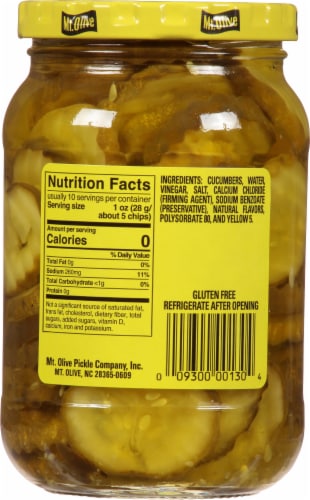 Mt Olive Mini Stuffers Kosher Hamburger Dill Chip Pickles Perspective: left