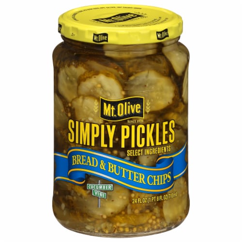 Mt Olive Simply Bread & Butter Chips Pickles Perspective: left