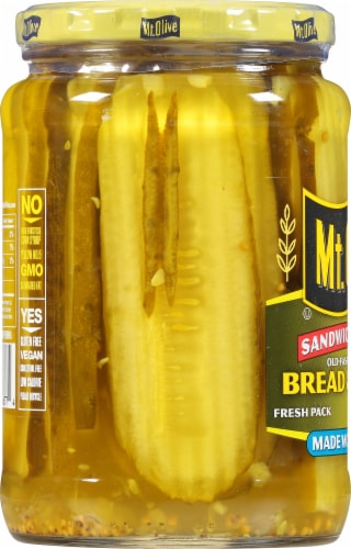 Mt. Olive Bread & Butter Sandwich Stuffers with Sea Salt Perspective: left