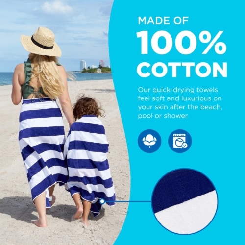 Ben Kaufman Oversized Striped Towels, 100% Cotton, Quick-Dry, 32 x 62 , Blue 2PK Perspective: left