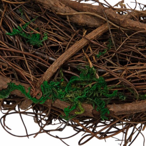 Northlight 13 Green and Brown Moss and Twig Artificial Spring Wreath - Unlit Perspective: left