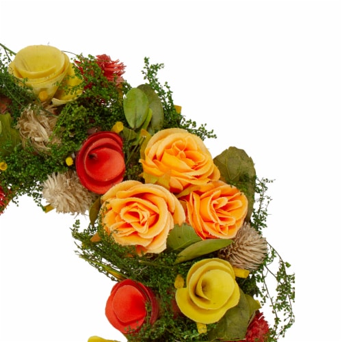 Northlight Shaved Wood Flowers with Moss and Twigs Spring Wreath - 12 Perspective: left