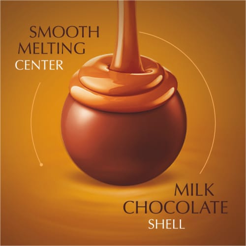 Lindt LINDOR Caramel Milk Chocolate Candy Truffles Bag Perspective: left