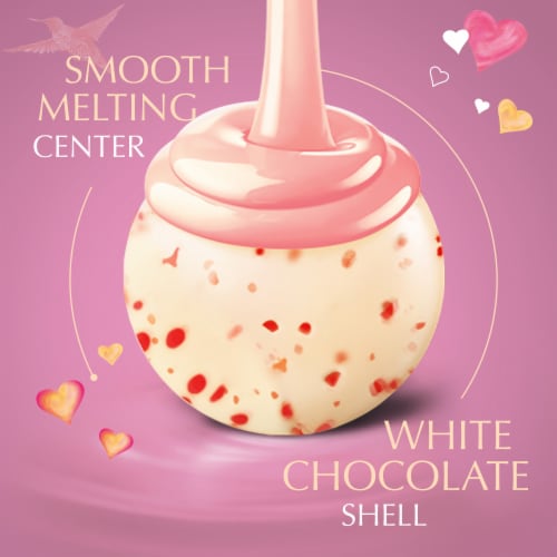Lindt LINDOR Valentine's Day Strawberries and Cream White Chocolate Candy Truffles Bag Perspective: left