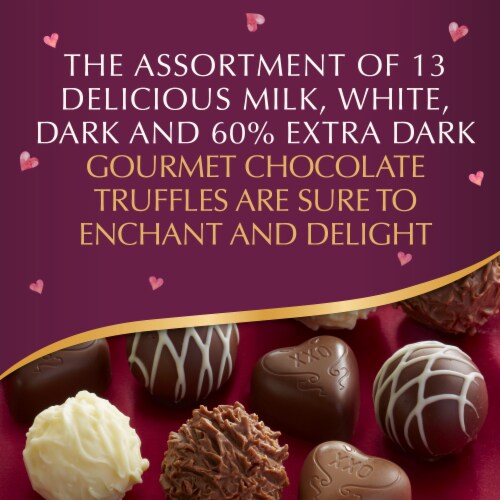 Lindt Valentine's Gourmet Assorted Gourmet Chocolate Candy Truffles Heart Gift Box Perspective: left