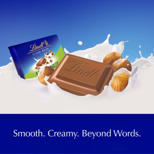Lindt CLASSIC RECIPE Hazelnut Milk Chocolate Candy Pouch Perspective: left