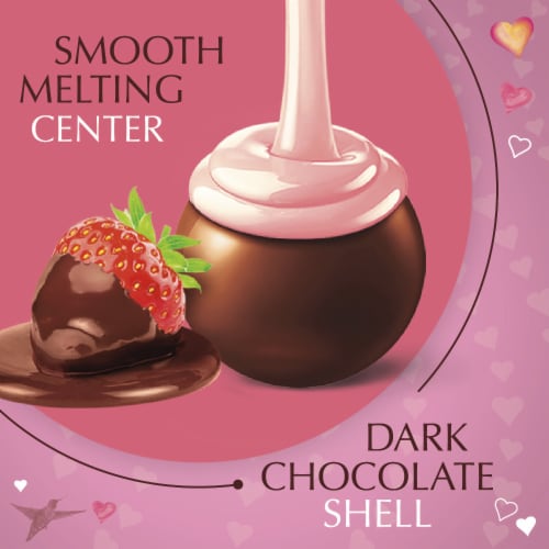 Lindt LINDOR Valentine's Day Strawberry Dark Chocolate Candy Truffles Bag Perspective: left