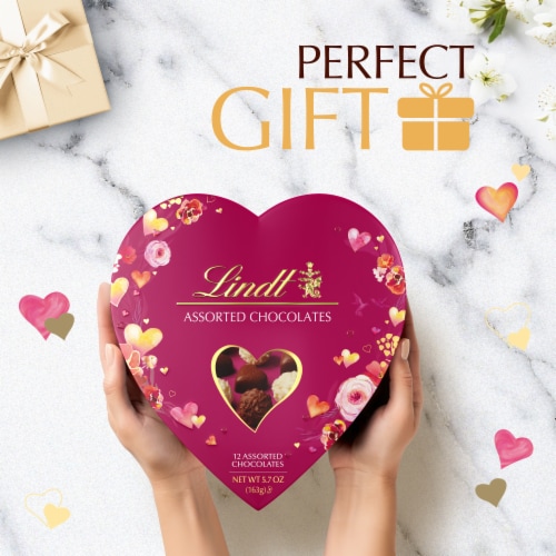 Lindt Valentine's Day Gourmet Truffles Assorted Chocolate Candy Heart Gift Box Perspective: left
