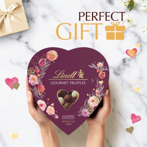 Lindt Valentine's Day Gourmet Truffles Assorted Chocolate Candy Heart Gift Box Perspective: left