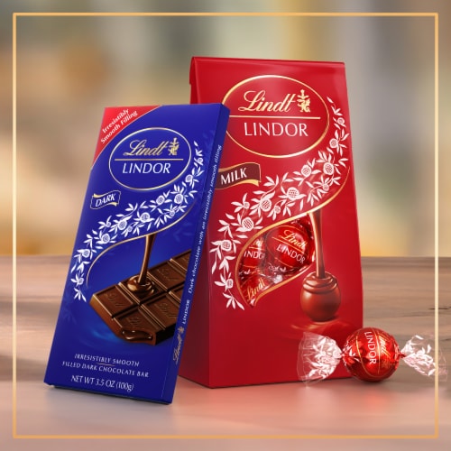 Lindt LINDOR Dark Chocolate Candy Truffle Bar Perspective: left