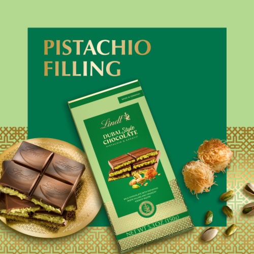 Lindt Dubai Style Milk Chocolate Candy with Pistachio & Kadayif - Available starting July 14th Perspective: left