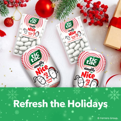TIC TAC Naughty or Nice Candy Cane Flavored Hard Mints Perspective: left