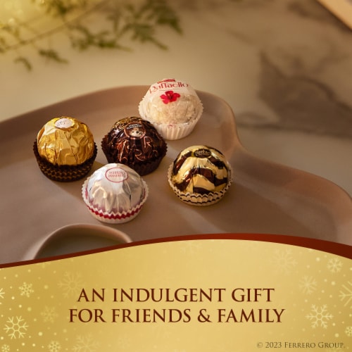 Ferrero Rocher Hazelnut Milk and Dark Chocolate Coconut Almond and Cappuccino Chocolate Gift Box Perspective: left