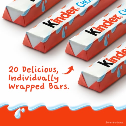 Kinder Chocolate, 20 Bars, Milk Chocolate Bar with Creamy Milky Filling, Individually Wrapped Candy Perspective: left