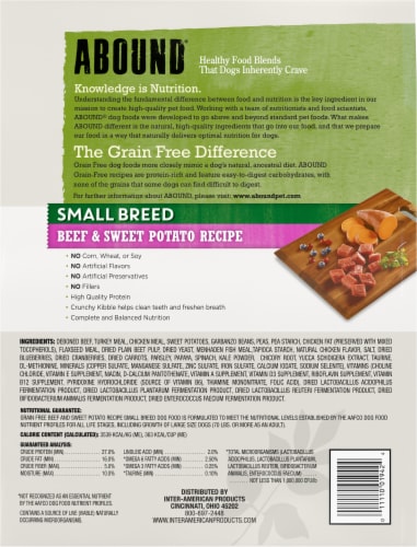ABOUND® Grain Free All Life Stages Small Breed Dry Dog Food Beef & Sweet Potato Recipe Perspective: left