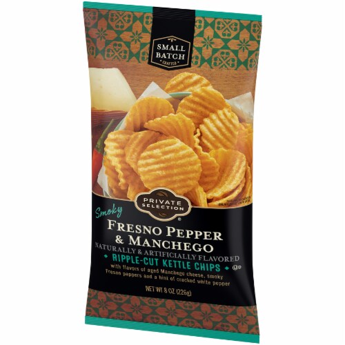Private Selection® Smoky Fresno Pepper & Manchego Flavored Ripple-Cut Kettle Chips Perspective: left