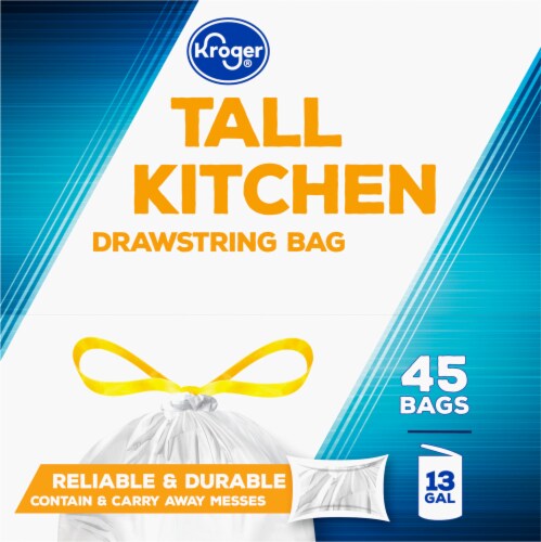 Hefty Strong 13 Gallon Tall Kitchen Drawstring Bags, 45 count