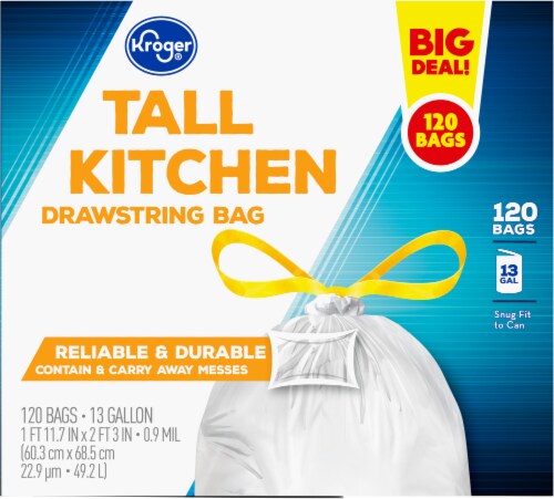 Kroger® Tall 13 Gallon Kitchen Drawstring Trash Bags BIG Deal! Perspective: left