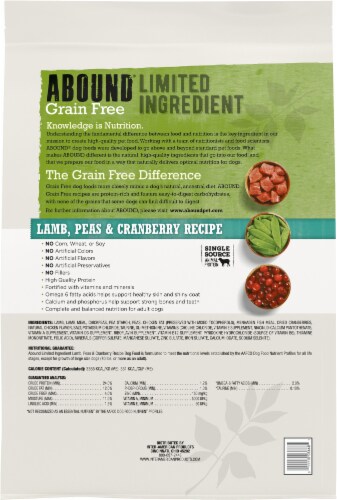 Abound® Grain Free Limited Ingredient Lamb Peas & Cranberry Recipe Adult Dog Food Perspective: left