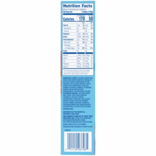 Kroger Strawberry Banana & Cherry Kids Low Fat Yogurt Tubes Perspective: left