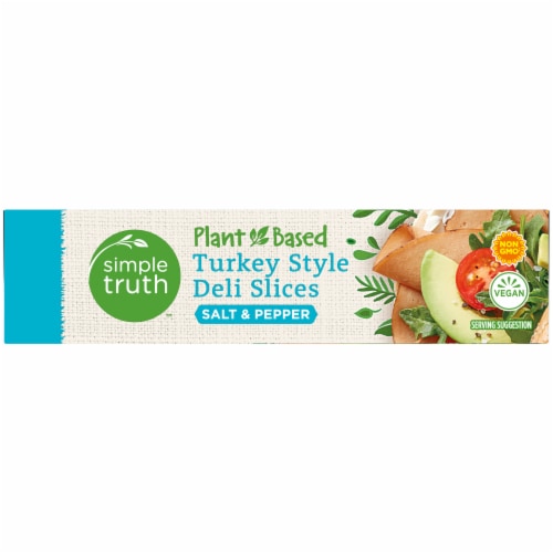 Simple Truth™ Plant-Based Salt & Pepper Turkey Style Deli Slices Box Perspective: left