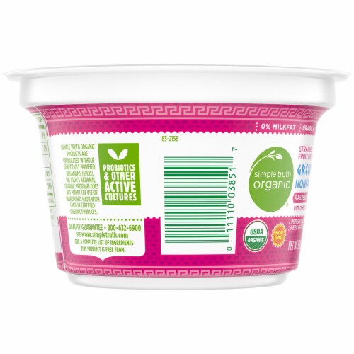 Simple Truth Organic® Raspberry Strained Fruit on the Bottom Nonfat Greek Yogurt Perspective: left