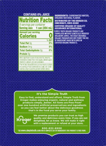 Simple Truth Organic Blueberry Acai Flavored Seltzer Water Cans Perspective: left