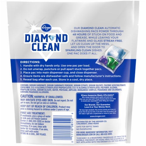 Kroger® Diamond Clean Automatic Dishwashing Detergent Pacs Perspective: left