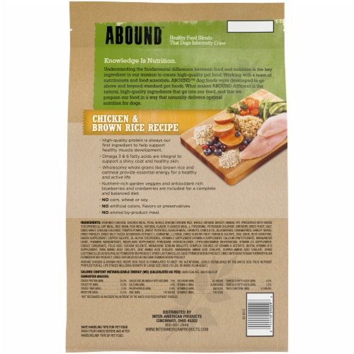Abound Chicken & Brown Rice Recipe Dry Dog Food Perspective: left