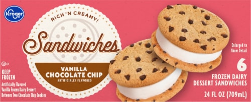 Kroger® Vanilla Chocolate Chip Frozen Dairy Dessert Sandwiches Perspective: left