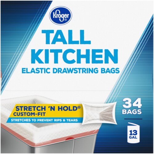 Kroger® Clean Linen Scent Tall Kitchen 13 Gallon Elastic Drawstring Trash Bags Perspective: left
