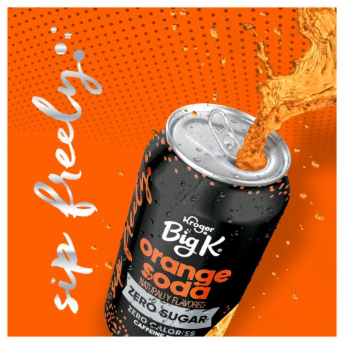 Big K® Orange Zero Sugar Caffeine Free Soda Cans Perspective: left