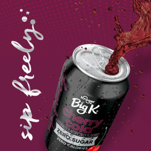 Big K® Cherry Cola Zero Sugar Zero Calorie Soda Cans Perspective: left