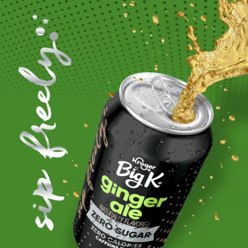 Big K® Ginger Ale Zero Sugar Caffeine Free Soda Cans Perspective: left