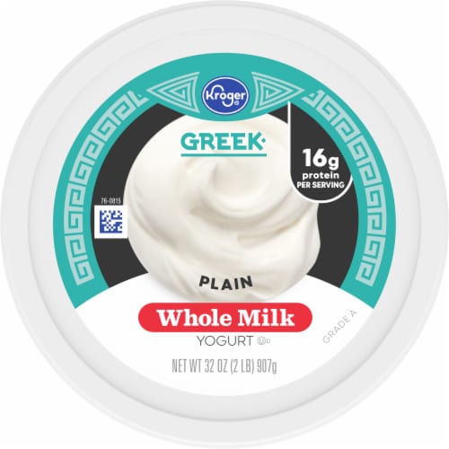 Kroger Plain Whole Milk Greek Yogurt Tub Perspective: left