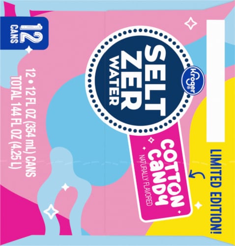 Kroger® Cotton Candy Flavored Seltzer Water Cans Perspective: left