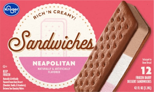 Kroger® Neapolitan Frozen Dairy Dessert Sandwiches Perspective: left