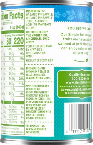 Simple Truth Organic® Canned Pineapple Chunks No Sugar Added in Pineapple Juice Perspective: left