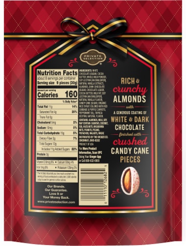 Private Selection® Candy Cane Chocolate Covered Almonds Holiday Candy Bag Perspective: left