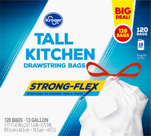 Kroger® Strong-Flex Unscented Tall Kitchen 13 Gallon Drawstring Bags Perspective: left