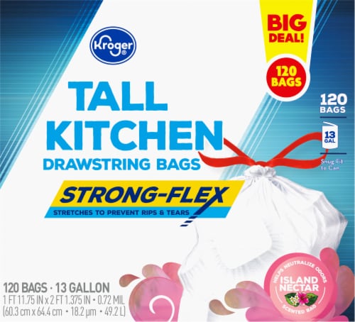 Kroger® Island Nectar Scent Strong-Flex Tall Kitchen 13 Gallon Drawstring Bags Perspective: left