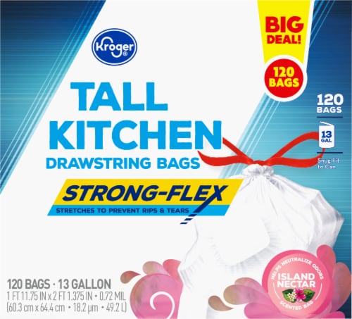 Kroger® Island Nectar Scent Strong-Flex Tall Kitchen 13 Gallon Drawstring Bags Perspective: left