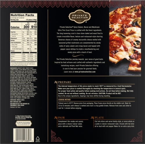 Private Selection® Spicy Salami Bacon & Mushroom Ultra Thin Crust Frozen Pizza Perspective: left