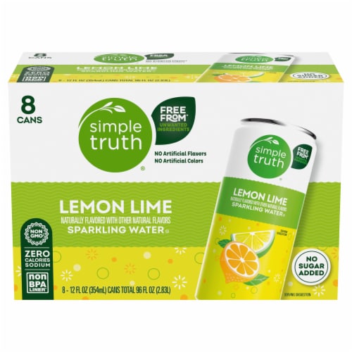 Simple Truth® Lemon Lime Sparkling Seltzer Water Cans Perspective: left