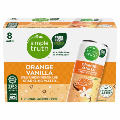 Simple Truth® Orange Vanilla Sparkling Seltzer Water Cans Perspective: left