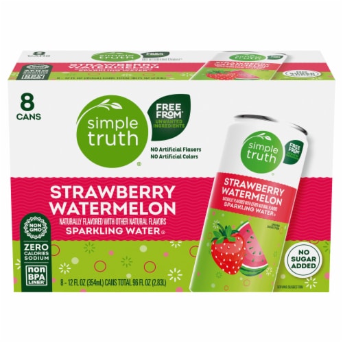 Simple Truth® Strawberry Watermelon Sparkling Seltzer Water Cans Perspective: left
