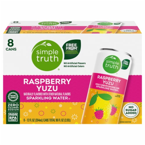 Simple Truth® Raspberry Yuzu Sparkling Seltzer Water Cans Perspective: left