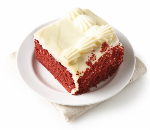 Bakery Fresh Red Velvet Cake With Cream Cheese Icing Perspective: left