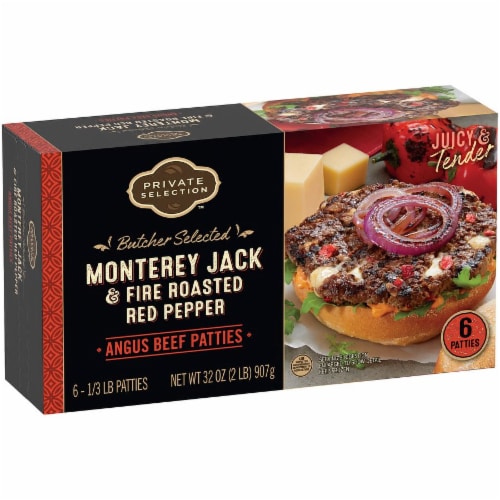 Private Selection™ Monterey Jack & Fire Roasted Red Pepper Angus Beef Patties Perspective: left